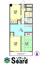 プランドール 2階3DKの間取り