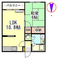 ハイツカワラガイトＢ 2階1LDKの間取り