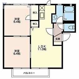 フローラルパークコートC 2LDKの間取図画像