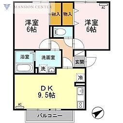 リバーフォート阿賀A棟 2DKの間取図画像