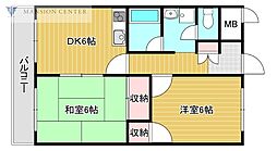 シティークレスト花かいどう 2DKの間取図画像