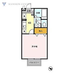 サフランB 1Kの間取図画像