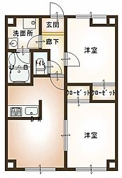 パルティールII番館 2階2DKの間取り