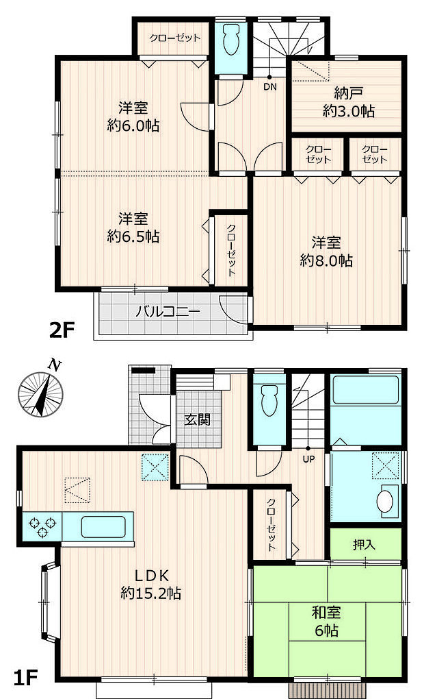 ４ＬＤＫ＋納戸。２階洋室はお子様の成長にあわせて２部屋に分割可能です。内装表層リフォーム済み