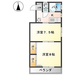 コーポエスポワール 3階2Kの間取り