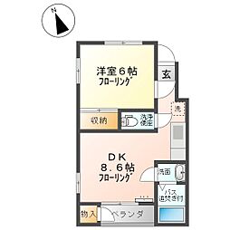 プレメゾン上野5 1階1DKの間取り