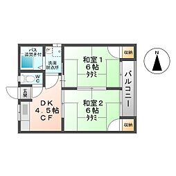 城之前ハイツ 1階2DKの間取り