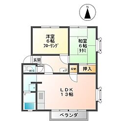 ハイツ駒草1 2階2LDKの間取り