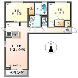 しなの鉄道 上田駅 徒歩22分の賃貸アパート 2階2LDKの間取り