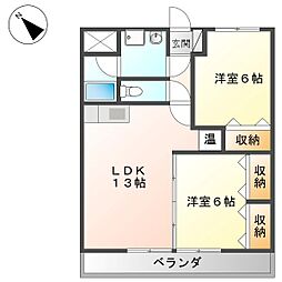 サンライン東部 4階2LDKの間取り