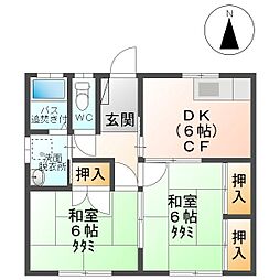 しなの鉄道 西上田駅 徒歩37分の賃貸アパート 1階2DKの間取り