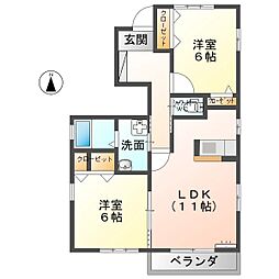 しなの鉄道 田中駅 徒歩21分の賃貸アパート 1階2LDKの間取り