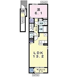リンデン　ハウスB 2階1LDKの間取り