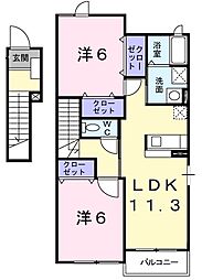 ラ・プロスペリテ　A 2階2LDKの間取り