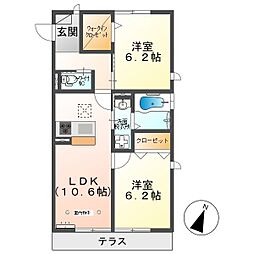 セラ 1階2LDKの間取り