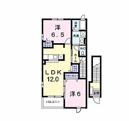 しなの鉄道 大屋駅 バス20分 丸子中央病院下車 徒歩20分の賃貸アパート 2階2LDKの間取り