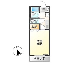 ジュリアス踏入B 4階1Kの間取り