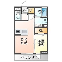 ソレール下之郷 1階1DKの間取り