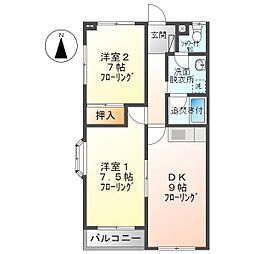 しなの鉄道 上田駅 3.2kmの賃貸マンション 2階2DKの間取り