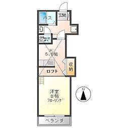 ミレニアム常入 3階1Kの間取り