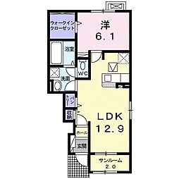 フェリーチェ上田・B 1階1LDKの間取り