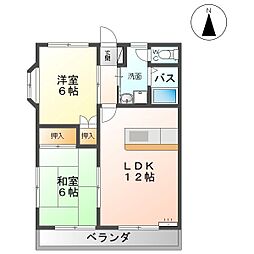 ハーベスト殿城B 2LDKの間取図画像