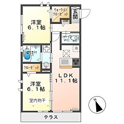 セジュールアップル 2LDKの間取図画像