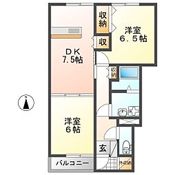 リーウェイA 2DKの間取図画像