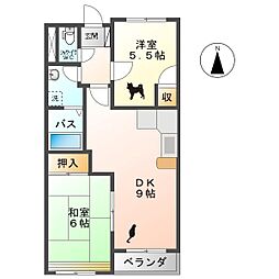 メゾン21篠井原B 2DKの間取図画像