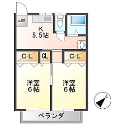 小屋坂アパート 2Kの間取図画像