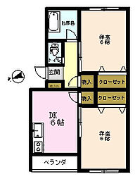 コーポ辰巳台A 2DKの間取図画像