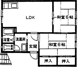 グレープガーデンA 1階2LDKの間取り