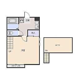 ヴィレッジライトグリーン 2階1Kの間取り