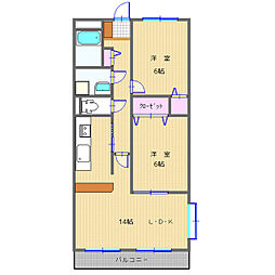 生形マンション 3階2LDKの間取り