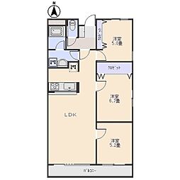 Ｒａｆｆｌｅｓ北通り 2階3LDKの間取り