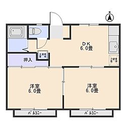 コーポレート前箱田 1階2DKの間取り
