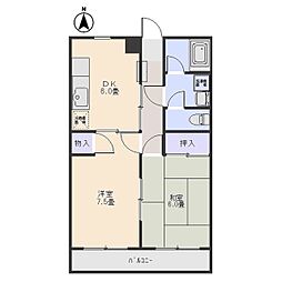 ポピーハイツ 1階2DKの間取り