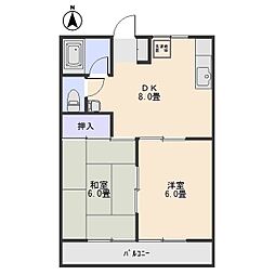 ハイツ寿Ａ 2階2DKの間取り