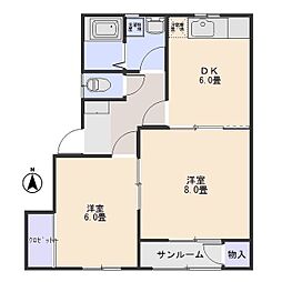 ル・シエールB 2DKの間取図画像