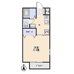 サニーハイツ中島A 1Kの間取図画像