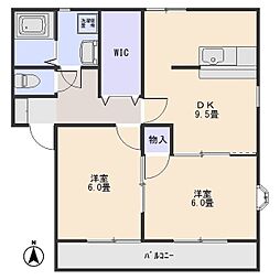 スクウェアコートB 2DKの間取図画像