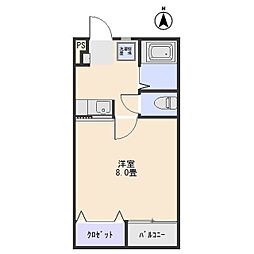 スクウェアコートC 1Kの間取図画像