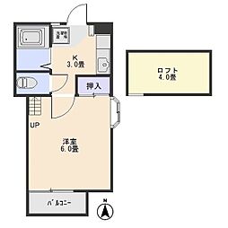 プレミールコートA 1Kの間取図画像