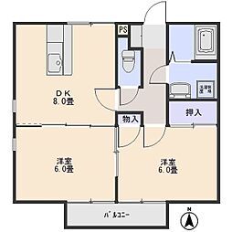 第1MHハウスB 2DKの間取図画像
