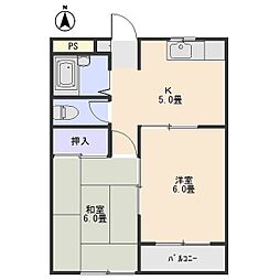 関根ハイツ 2階2Kの間取り