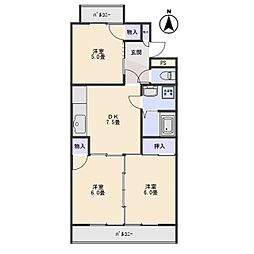 グリーンヴィラ小野里 3階3DKの間取り