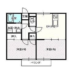 ハイツエマブル 2階2DKの間取り
