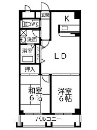 カサブランカ1番館 2LDKの間取図画像