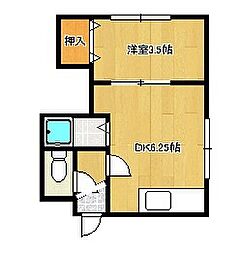 プラザケアンズＢ棟 2階1LDKの間取り