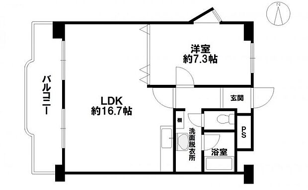 東カン中の島パークサイドマンション(1LDK) 4階の間取り